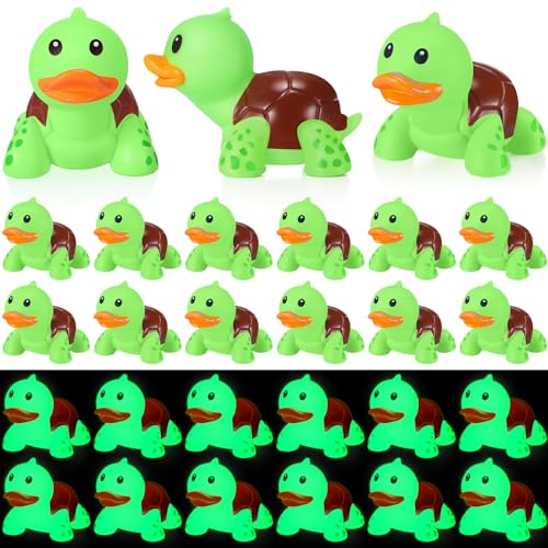 HyDren 24 Pcs Rubber Turtle Duck Glow in The Dark Cute Bulk Mini Squeaky Duck Sea Animal Rubber Toys Floating Bathtub Favors for Sea Carnival Swimming Pool Party Hunting Beach Decor(Green)