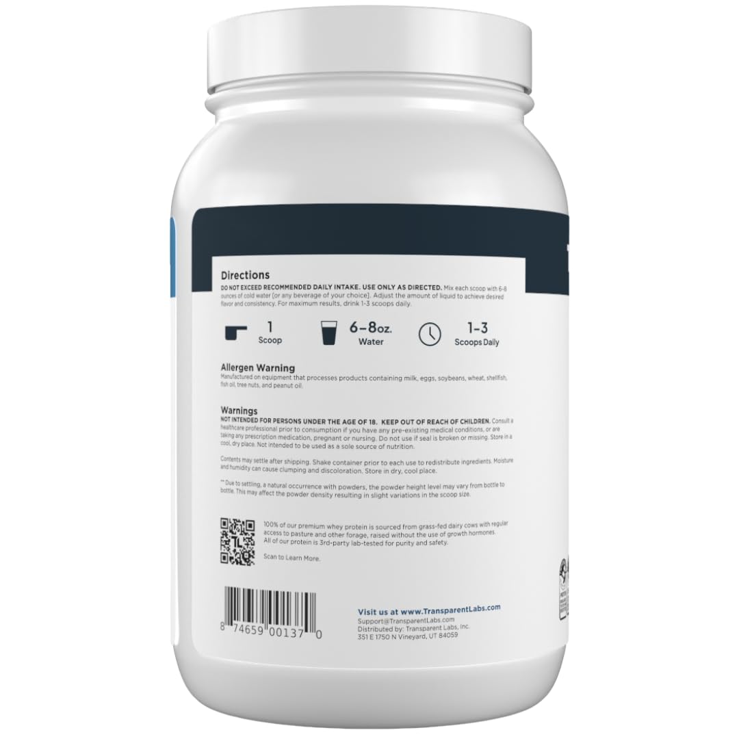 Transparent Labs Grass-Fed Whey Protein Isolate - Naturally Flavored, Gluten Free Whey Protein Powder with 28g of Protein per Serving & 9 Amino Acids - 30 Servings, French Vanilla