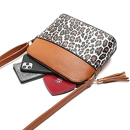 ROUROU Tassel Shoulder Bag for Women Leopard Print Crossbody Bag Large Capacity Satchel Fashion Handbag Purse3