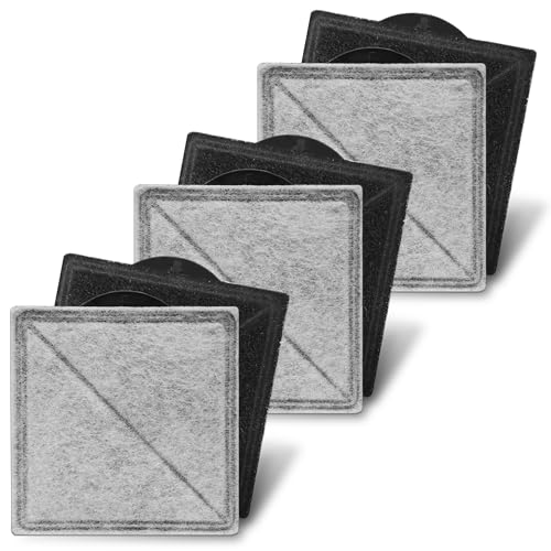 TOGGATH Cat Water Fountain Replacement Charcoal Filter Square Compatible with Petsafe Premier Ion-X Outlast Pumpless & Viva Pet Water Fountain Carbon Filters for Cat and Dog Indoor (BLACK 6 PACK)