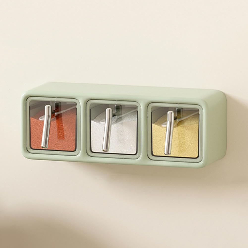 Gewürzdosen-Set zur Wandmontage, mit Etiketten und Löffel, mehrere Fächer, Kunststoff-Gewürzbehälter für die Küchenorganisation, ideal für Zucker, Salz und Gewürze.