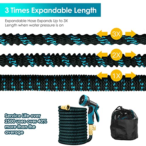 Expandable Garden Hose 50ft Water Hose - 10 Function Hose Spray Nozzle, Flexible Hose Water Pipe with 3/4\" Solid Brass Fittings, Extra Strength Fabric 3750D Garden Hoses - Thumbnail 2