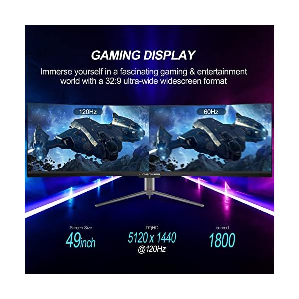 LC-Power Monitor 49 Pulgadas Ultrawide Curvo DQHD(120 Hz, 5120x1440, 1ms, Curvo 1800R, 400cd/m², DP, HDMI, Flicker Free, Adaptive Sync, Soporte Ajustable en Altura, Pantalla sin Marcos) - Image 5