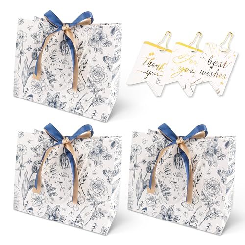 ラッピング 袋 プレゼント 手提げ袋 【2サイズ×14パターン·サンクスタグ9枚付き·多用途】 紙袋 ギフト プレゼント用 手提げバッグ 包装袋 らっひんぐ袋 小 リボン 花柄 可愛い 誕生日 結婚式 バレンタイン 母の日 父の日 (セットK,M)