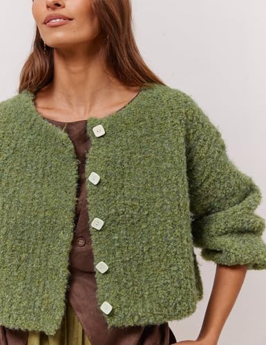 Lviefent Women Knit Cardigans Fluffy Casual Open Front Button Down Long Sleeve Cropped Sweater Jacket Outwear3