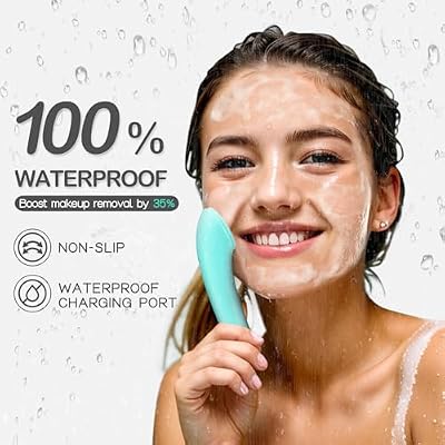 PRITECH Silicone Face Scrubber, Rechargeable Facial Cleansing Brush with Heat Massage End, Vibrating Exfoliator Scrubber for Deep Cleaning, Waterproof Face Brush for Women and Men (Green)