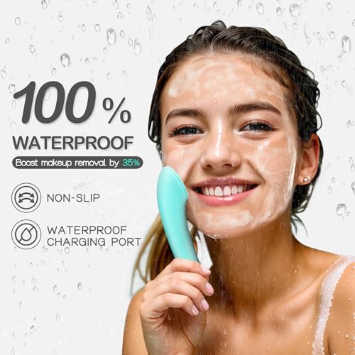 PRITECH Silicone Face Scrubber, Rechargeable Facial Cleansing Brush with Heat Massage End, Vibrating Exfoliator Scrubber for Deep Cleaning, Waterproof Face Brush for Women and Men (Green) - Image 7