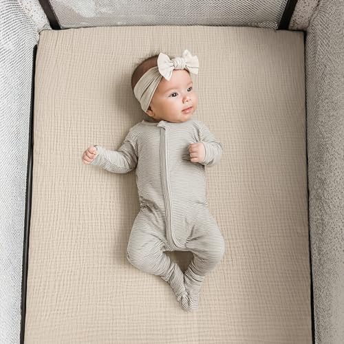 Image of lulumoon Pack and Play Sheets Muslin: Cotton Fitted Sheets for Pack N Play - Soft Playard Sheets for Boys and Girls 2Pack