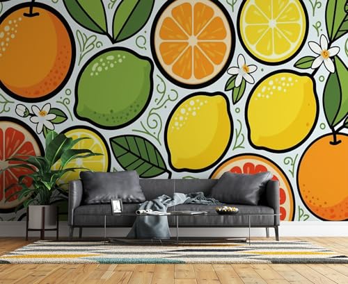 Papier peint citrons oranges pour cuisine et salon moderne 200x140 cm - 3