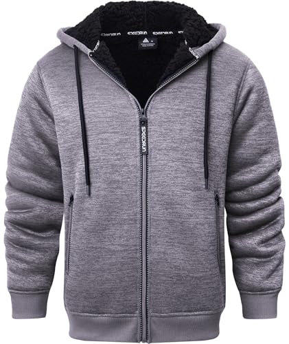 Little Beauty Men Hoodies Full Zip Up Jacket Fleece Sherpa Lined Heavyweight Sweashirts Winter