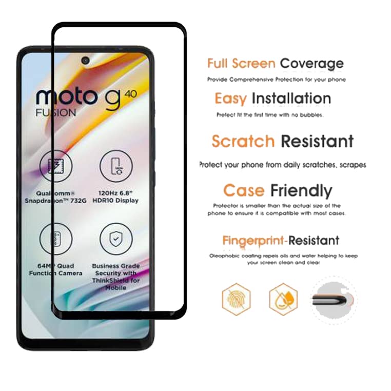Image of Screen Protector for Motorola Moto G40 (Black) Tempered Glass Edge-to-Edge 6D Screen Guard With Installation Kit