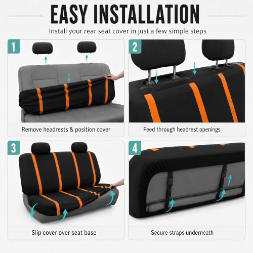 Image of FH Group Car Seat Covers Rear Set Cloth - Car Seat Covers with Removable Headrest,Universal Fit,Automotive SeatCovers,Washable Car SeatCover for SUV,Sedan,Van Orange