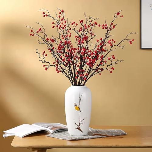 Vase céramique blanche oiseau pie porcelaine retro pour table salon