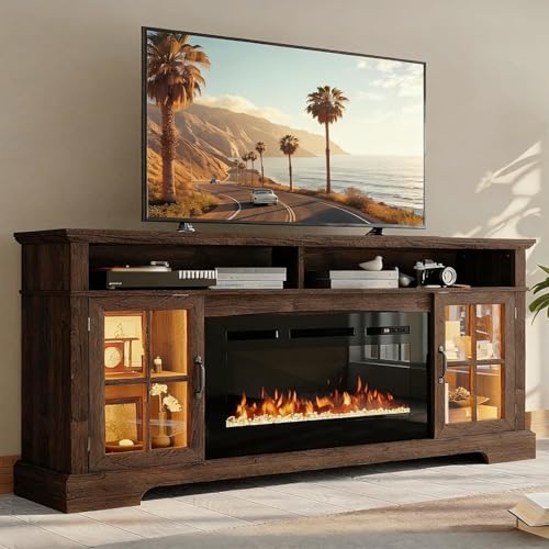 70 Modern Fireplace TV Stand with Storage Cabinets