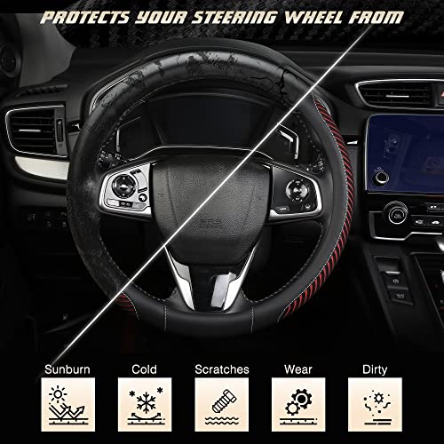 BOKIN Auto Car Steering Wheel Cover for Men and Women, Universal 14.5-15 Inches,Microfiber Leather, Breathable Ice Silk, Anti-Slip,Warm in Winter Cool in Summer, New Red - Thumbnail 4
