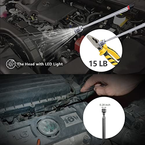 Gifts For Men Telescoping Magnetic Pickup Tool Set With 1 & 15 Lb Pick Up Sticks, Round And Square 360 Swivel Adjustable Inspection Mirror And Flexible Led Flashlight #TOP7