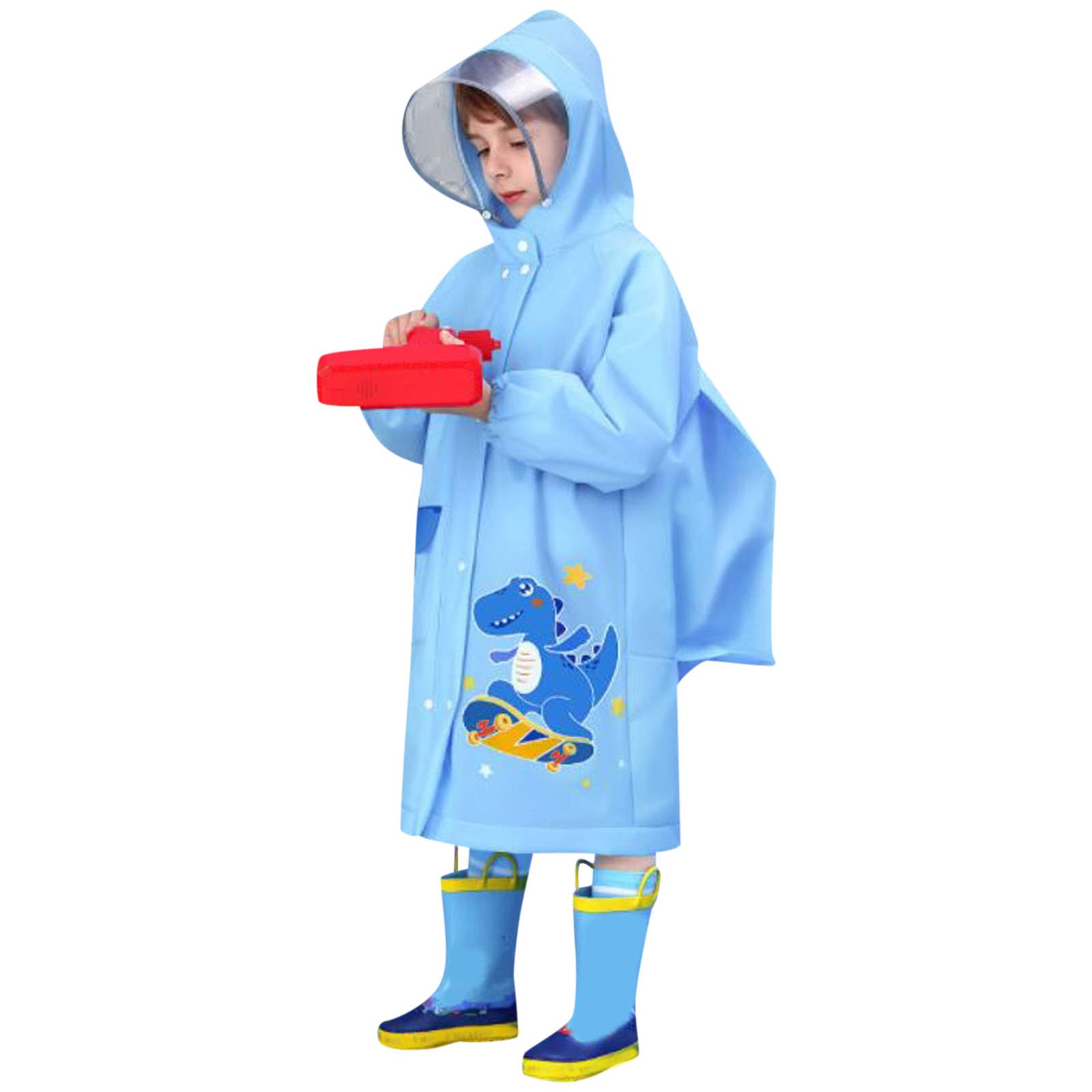 Kid Toddler Raincoat Boys Girls Hooded Eva Rain Poncho Water-Proof Rain Suit with Hat Bag Children's Outwear Rain Jacket Blue