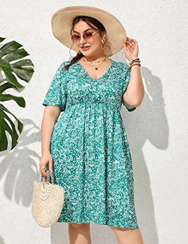 Image of ShopWonder Plus Size Dress Women's V Neck A-Line Knee Length Wrap Swing Dresses Plus Size A Line Party Mini Dress
