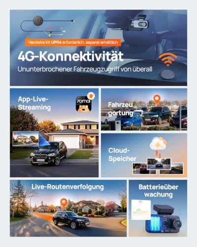 70mai Dashcam A900 4K+4K,  Dashcam Auto Vorne Hinten mit Dual HDR, WiFi 6 – Ansicht 4
