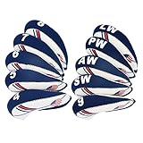 Golf Irons Club Head Covers Wedge Iron Protective Head Cover with Golf White & Blue US Flag Neoprene (Blue,White, 10 pcs)