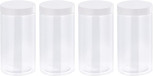 uxcell Tarros redondos de plástico con tapa superior de rosca blanca, recipientes vacíos transparentes de boca ancha de 34 onzas para