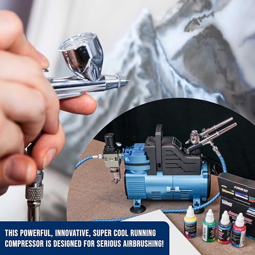 Image of Master Airbrush 1 /5 HP Cool Runner Dual Fan Air Compressor Kit Model TC-420 | Professional Single-Piston with 2 Cooling Fans, Longer Running Time without Overheating, Regulator Water Trap Holder