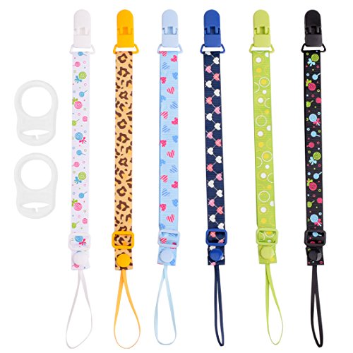 Gudotra (8 packs) 6pcs Accroche Tétine Réglable Attache Sucette Bébé avec 2pcs Pince à Sucette en Silicone