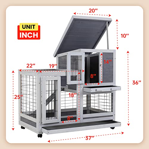 Paylesshere RH-WD727-GRAY Rabbit Hutch Indoor And Outdoor Rabbit Cage 37 Inch Wide Wooden Hutch House Guinea Pig Cage thumb #7