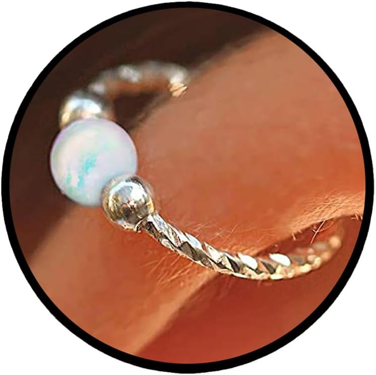 925 Sterling Silver Cartilage Earring - Thin Tiny 20 Gauge 8mm diameter - White Opal Helix Hoop - Handmade Silver Helix Piercing Jewelry For Women - Gift Ready