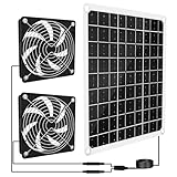 15W Solar Powered Fan for Chicken Coop, Solar Panel Exhaust & Intake Fan with Two Waterproof Fans 6.5Ft Cable Installation Kits, Ideal for Greenhouse Dog-House Outside Shed