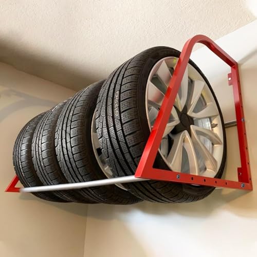Generisch An der Wand montiertes Reifenlagerregal für die Garage, Lagerung von Metallreifenrädern/Regal für mehrere Reifen, Regale für Werkstatt/Fach/Geschäfte für Dicke Reifen, 50 x 23,6 x 23,6 Zoll