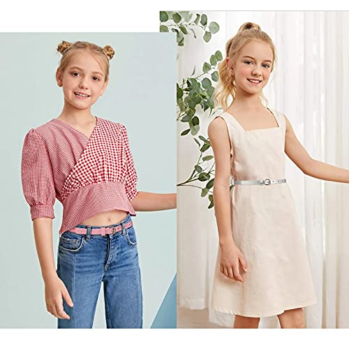 WERFORU 4 Pack Kids PU Leather Skinny Belt for Girls Boys Teen Child Thin Shiny Glitter Waist Belt for Jeans Dress, Black+Silver+Pink+Rainbow,Fits Waist Size 18-24 Inches3