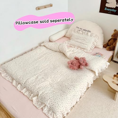 Image of BuLuTu Muslin Cotton Pink Floral Print Duvet Cover for Toddler Girls Kids Comforter Cover for Toddler Bed /Crib Duvet Cover with Ruffles, 47 inchx59 inch, No Pillow Cases