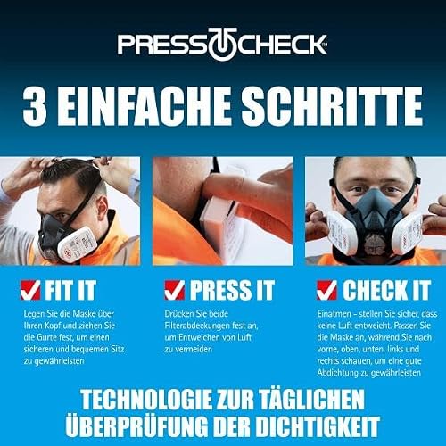 JSP FORCE 8 Atemschutzmaske mit P3 Filtern PressToCheck™ - Wiederverwendbar - Schutz vor Feinstaub, Quarzstaub, Holzstaub, Glyphosat, Schimmel & Aerosole - Heimwerken & Industrie - EN140 & EN143