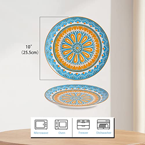 Ahx Dinner Plates Ceramic Plate Set - 10 Inch Large Porcelain Round Plate Sets Of 6 - Flat Colorful Pattern Dining Plates For Kitchen | Family - Dishwasher | Microwave | Oven Safe #TOP1