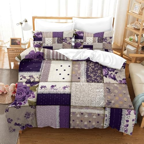 Parure de lit matelassée avec housse de couette imprimée en 3D patchwork - 3