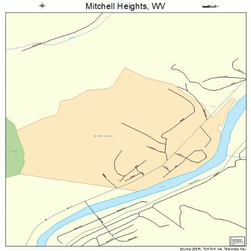 Large Street & Road Map of Mitchell Heights, West Virginia WV Printed