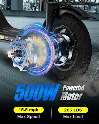Electric Scooter with Seat ZD06, 800W Peak Motor, 20 Mile Range & 15.5 Mph, Key Start, Foldable E-Scooter with Carry Basket for Pets & Cargo, Electrically-Powered Motor Scooters
