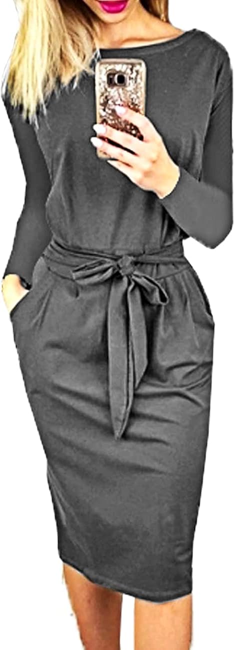PRETTYGARDEN Women's 2021 Casual Long Sleeve Party Bodycon Sheath Belted Dress : Clothing, Shoes & Jewelry