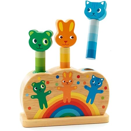 Amazon Djeco ジェコ ポポップ ピドー Dj おもちゃ 知育玩具 木製 どうぶつ ばね はねる 飛び出す 指先訓練 こども 赤ちゃん 18ヶ月 1歳半 かわいい プレゼント 誕生日 クリスマス はめこみ 形合わせ おもちゃ