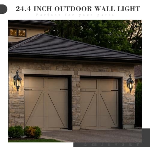 Image of Emliviar 24.4 inch Classic Black Outside Porch Sconce Lighting, Water Ripple Glass Outdoor Light Fixture Wall Lamp for Hallway, E26 Base 60W Max, XE265B-M BK-SW