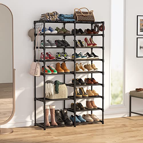 Tribesigns Shoe Rack Organizer,32-40 Pairs Shoe Storage Shelf,9 Tiers Shoe Stand,Shoe Rack For Closet,Boot Organizer With 2 Hooks,Stackable Shoe Tower #TOP1
