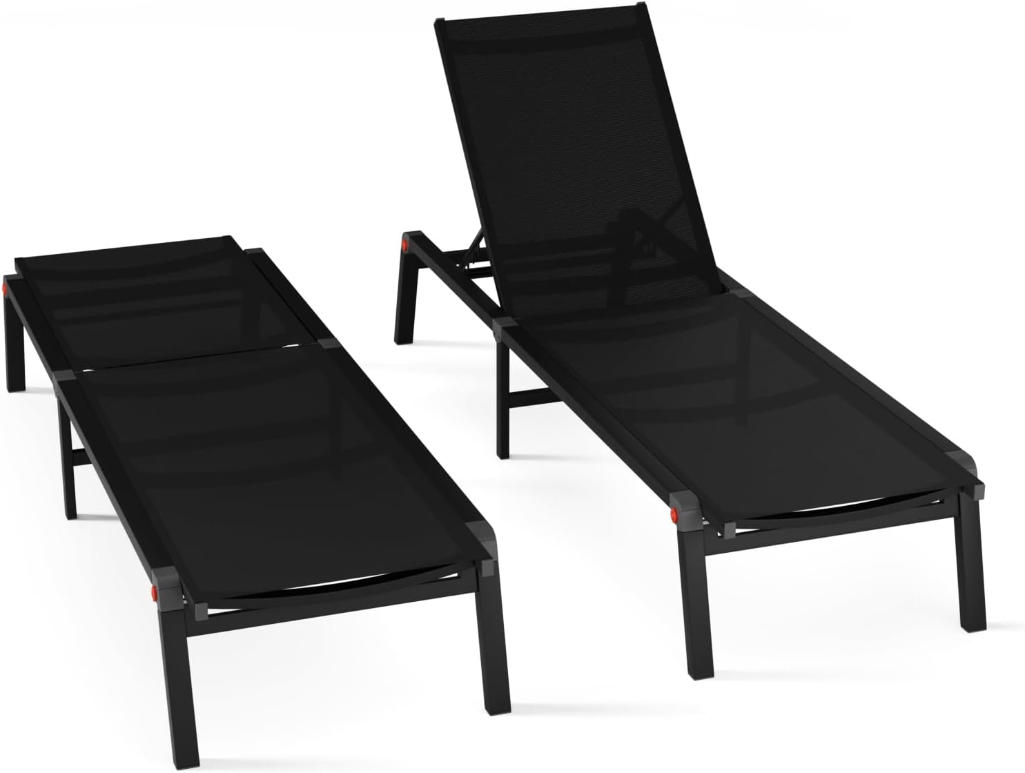 Aluminum Chaise Foldable Patio Lounge Chair Outdoor, Metal Deck Lounger Adjustable 5-Position Recliner Pool Chase Breathable Full Flat Outside Sun Tanning Chairs for Beach/Poolside/Lawn(Black, 2 Pack)