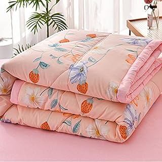 Chickwin Quilted Bedspread Single Double King Size, Simple Floral Printed Coverlets Lightweight Microfiber Comforter Easy Care Sofa Blanket Throw for All Season (200x230cm,Strawberry Spring)