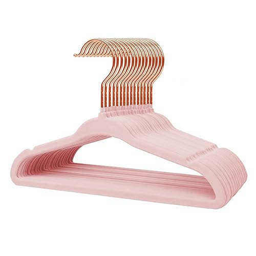 Stormix Baby Clothes Hangers 16 Pack, Kids Velvet Hangers Non-Slip, Clothes Hangers with Shoulder Notches for Toddler Children Pink (Gold Hook) - 16 Pack Gold Hook - Pink