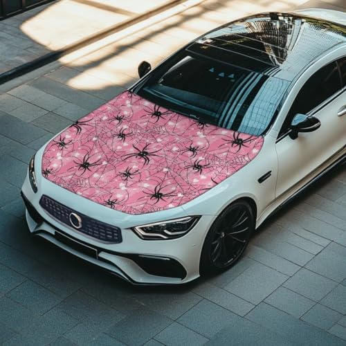 Image of Car Hood Cover Pink Spider Web Print Car Hood Protector Waterproof Universal Automotive Exterior Accessories Halloween Decorations for Compact Vehicles Sedans Trucks SUVs Pickup (59x39 Inch)