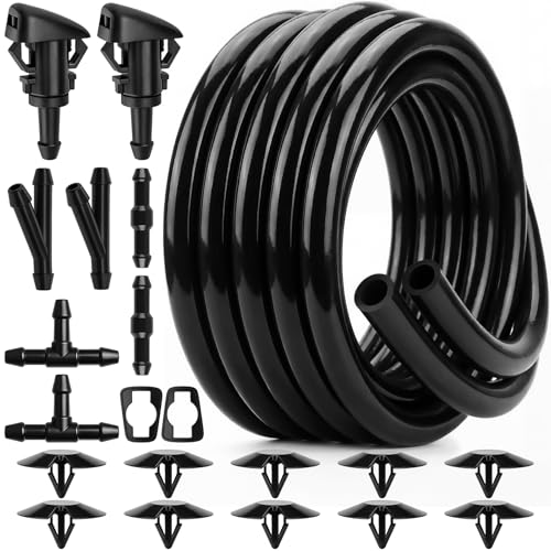 21PCS Windshield Washer Hose Kit 13FT Washer Fluid Tubing with Connectors & Nozzles Fix Washer System Fast Restore Clear Visibility Universal Fit for Most Vehicles