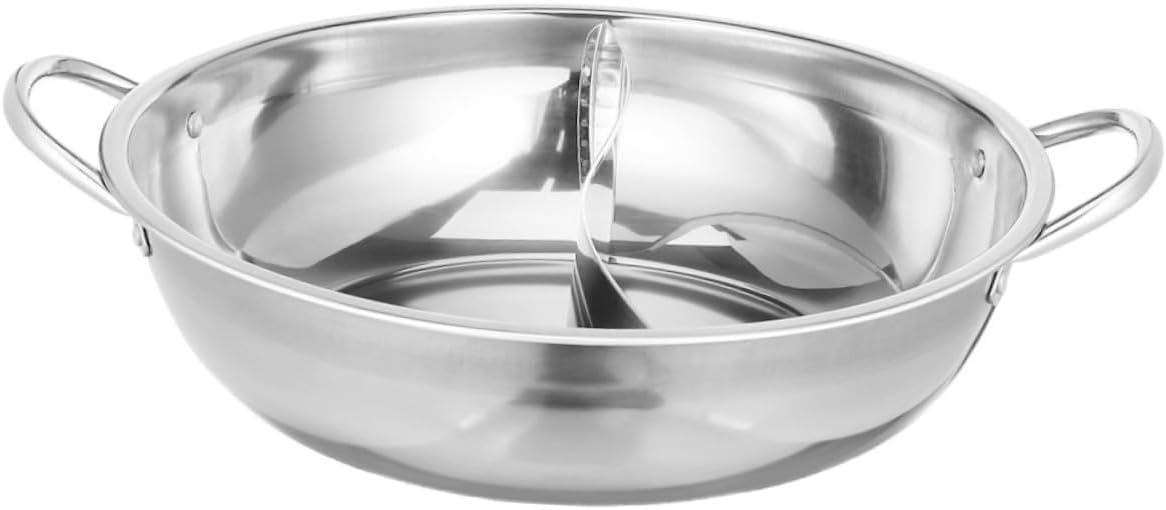 OUNONA Stainless Steel Dual Flavor Hot Pot Divider for Home Kitchen Induction Cookware for Boiling Soup No Lid for Gatherings and Commercial Use