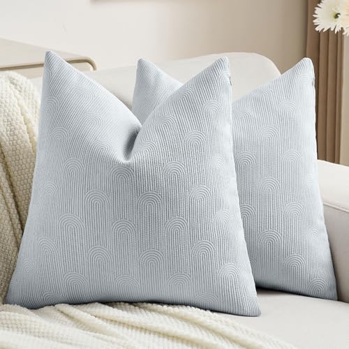 FUTEI Light Blue Chenille Decorative Throw Pillow Covers 18x18 Inch