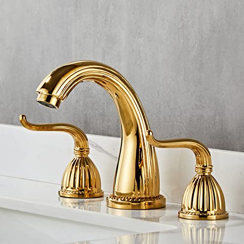 Mitigeur rétro or à 3 trous pour vasque de salle de bain